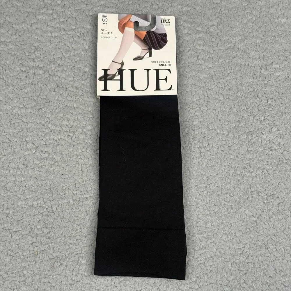 HUE Knee High Socks Womens Sz 2 Black Soft Opaque 1-Pair Goth Dark Academia NIP